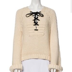 Ulla Johnson Cream Sweater with Black Lace-Up Detail